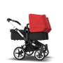 Bugaboo Donkey 3 Twin seat and bassinet stroller red sun canopy, black fabrics, aluminium base - Thumbnail Slide 4 of 9