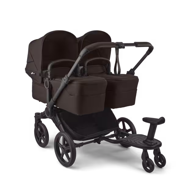 Bugaboo Donkey 6 twin stroller black base, heritage black fabrics, desert taupe melange sun canopy view 9 - Main Image Slide 5 of 7