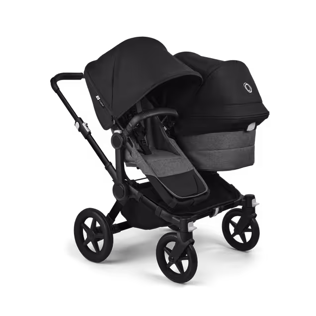 Bugaboo Donkey 5 Duo double stroller black base, grey mélange fabrics, midnight black sun canopy - Main Image Slide 1 of 11