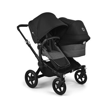 Bugaboo Donkey 5 Duo double stroller black base, grey mélange fabrics, midnight black sun canopy