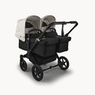 Bugaboo Donkey 5 twin stroller black base, midnight black fabrics, misty white sun canopy