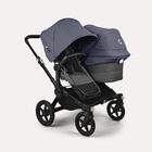 Bugaboo Donkey 5 Duo double stroller black base, grey mélange fabrics, stormy blue sun canopy