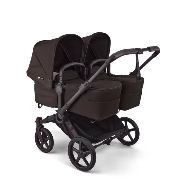 Bugaboo Donkey 6 twin stroller black base, cocoa brown fabrics, cocoa brown sun canopy - Main Image Slide 1 of 8
