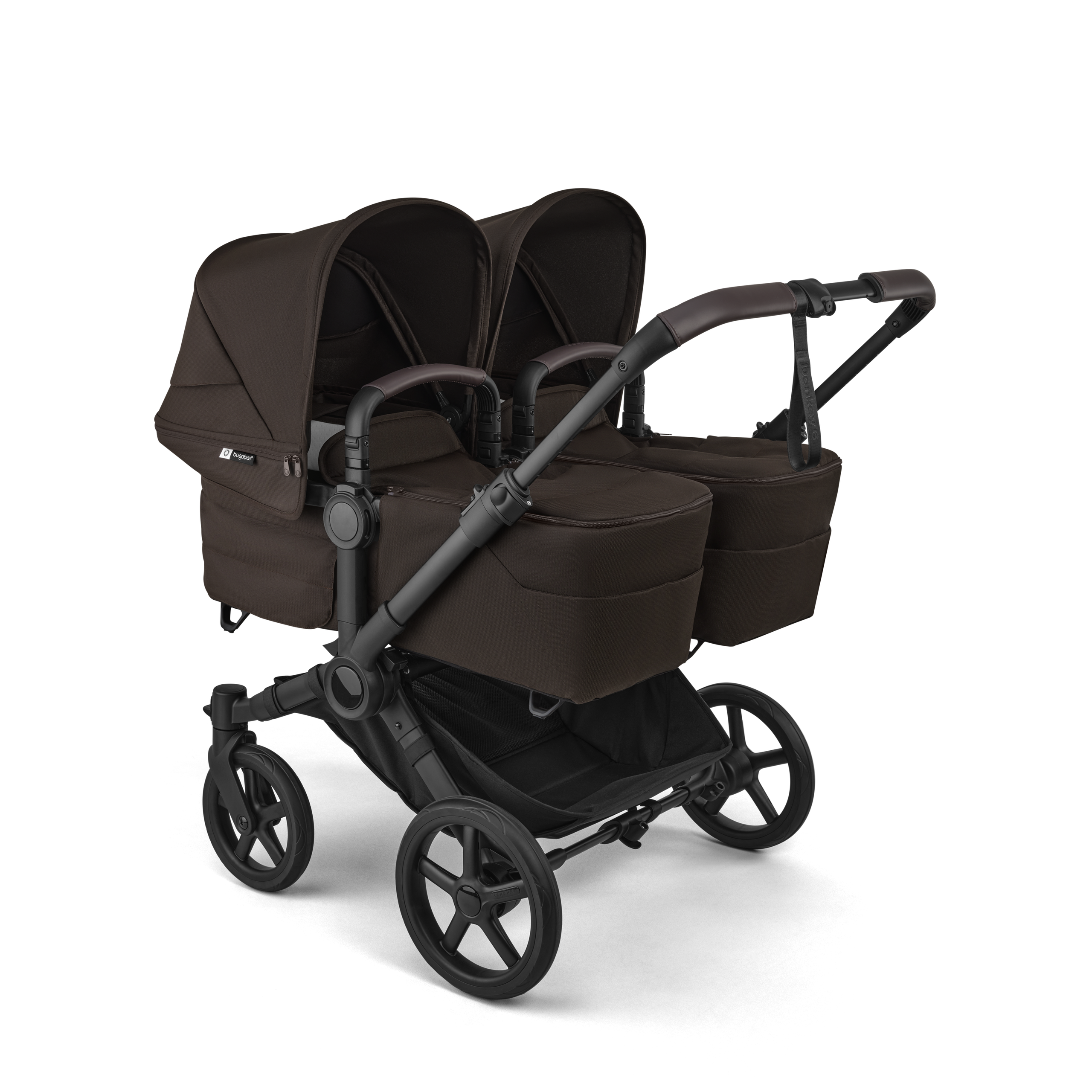 Bugaboo Donkey 6 twin stroller black base, cocoa brown fabrics, cocoa brown sun canopy - Thumbnail Slide 2 of 6