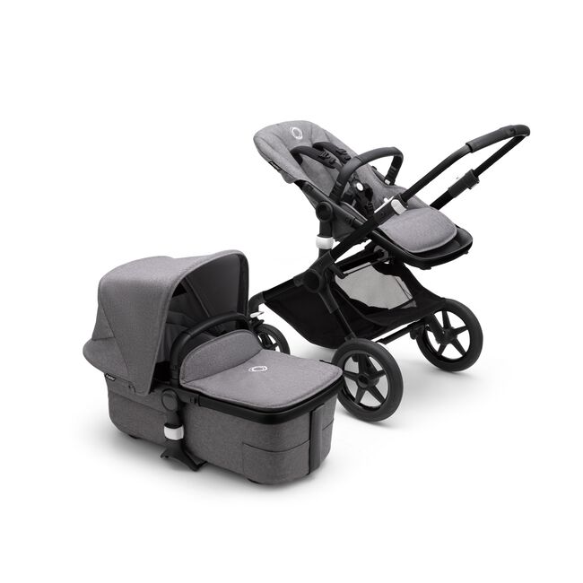 Bugaboo Fox 3 bassinet and seat stroller with black frame, grey fabrics, and grey sun canopy. - Main Image Slide 5 of 7
