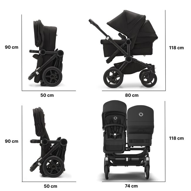 Bugaboo Donkey 5 Duo bassinet and seat stroller black base, mineral washed black fabrics, mineral washed black sun canopy - Main Image Slide 6 of 12
