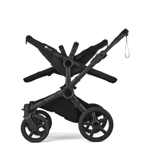 Bugaboo Donkey 6 twin stroller black base, heritage black fabrics, desert taupe melange sun canopy view 7 - Main Image Slide 4 of 7