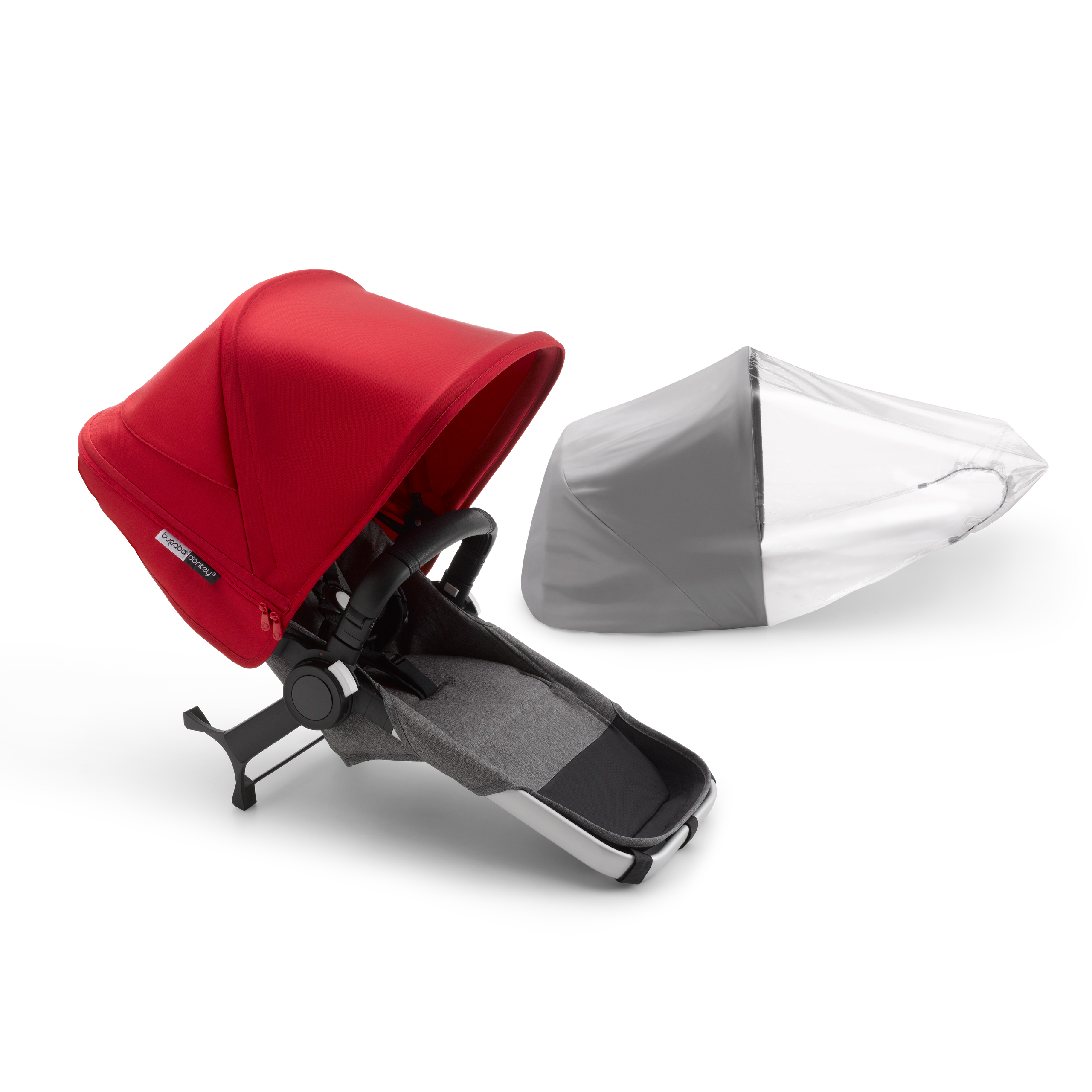 Bugaboo Donkey3 duo extension compl ALU/GREY MELANGE-RED - Thumbnail Slide 1 of 2