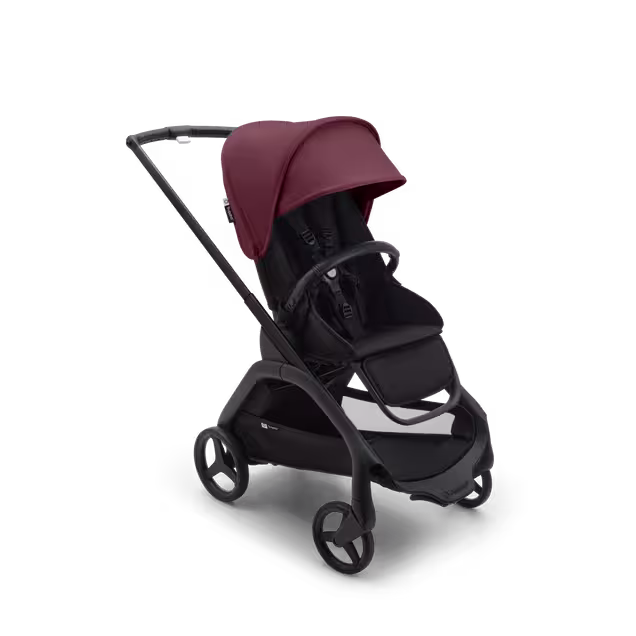 Bugaboo Dragonfly seat stroller black base, midnight black fabrics, dark cherry red sun canopy - Main Image Slide 1 of 16