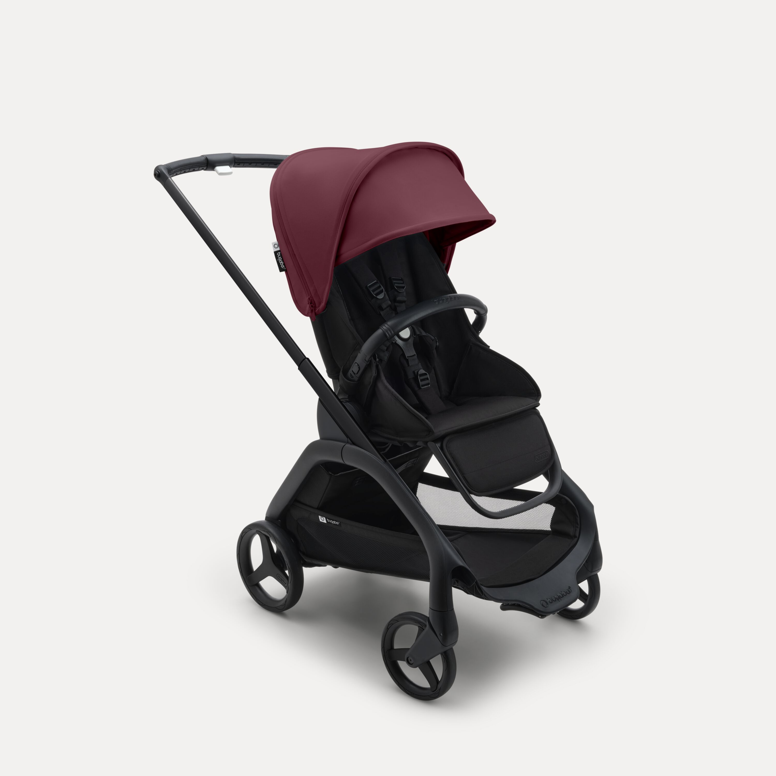 Bugaboo Dragonfly seat stroller black base, midnight black fabrics, dark cherry red sun canopy - Main Modal Image Slide 1 of 16
