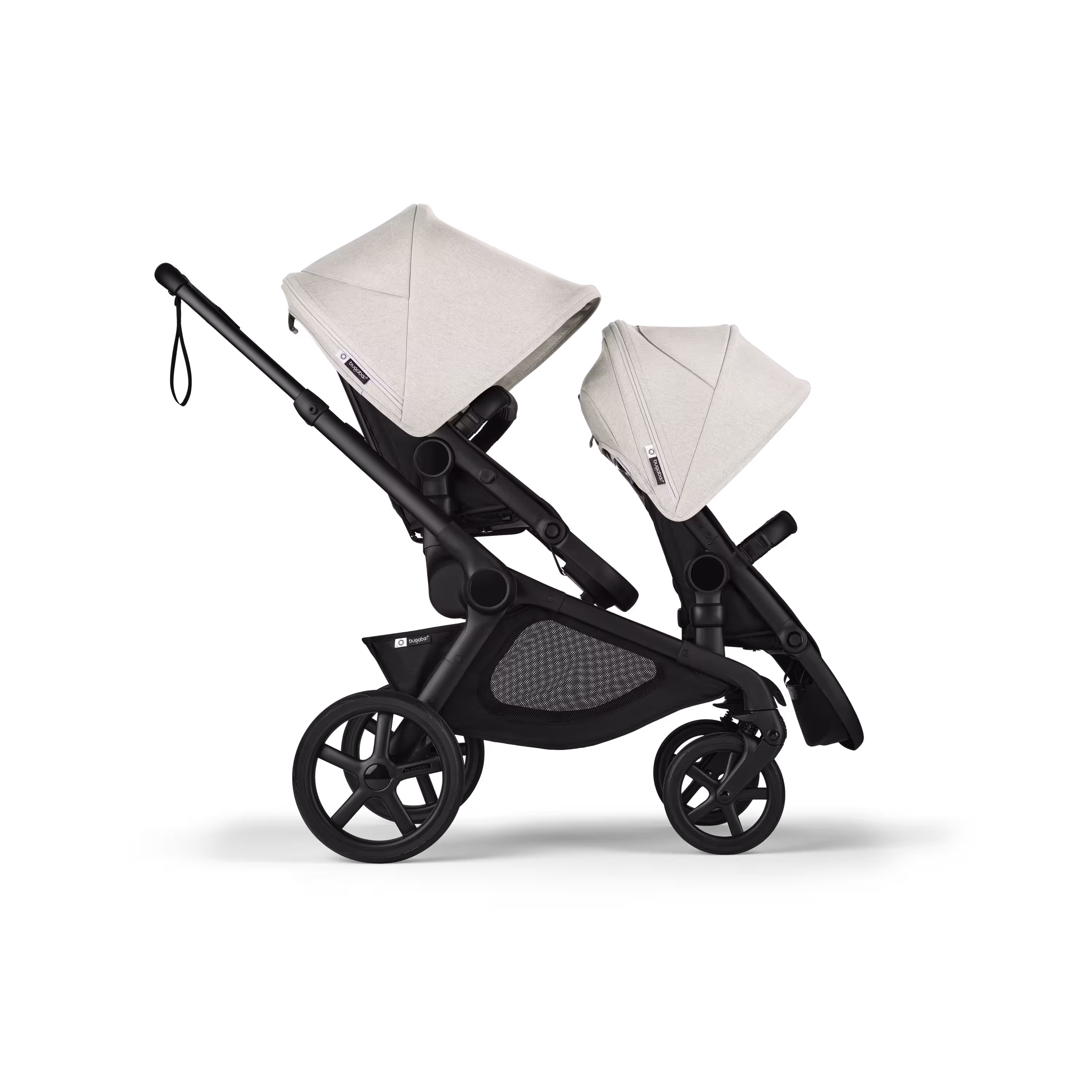 Bugaboo Kangaroo seat-only tandem black base, midnight black fabrics, misty white sun canopy - Main Modal Image Slide 2 of 12