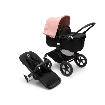Bugaboo Fox 3 bassinet and seat stroller black base, midnight black fabrics, morning pink sun canopy - view 1