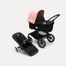 Bugaboo Fox 3 bassinet and seat stroller black base, midnight black fabrics, morning pink sun canopy