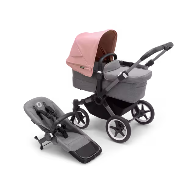 Bugaboo Donkey 5 Mono 2-in-1 stroller graphite base, grey mélange fabrics, morning pink sun canopy - Main Image Slide 1 of 10