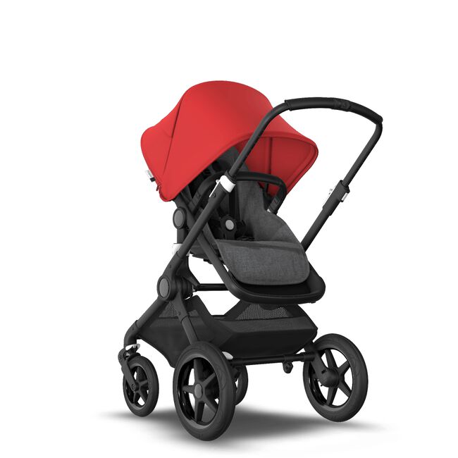 Bugaboo Fox 2 Seat and Bassinet Stroller red sun canopy grey melange style set, black chassis - Main Image Slide 2 of 6