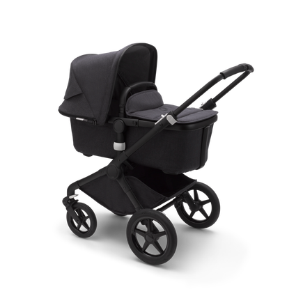 Bugaboo Fox 2 seat and bassinet stroller mineral washed black sun canopy, mineral washed black fabrics, black base