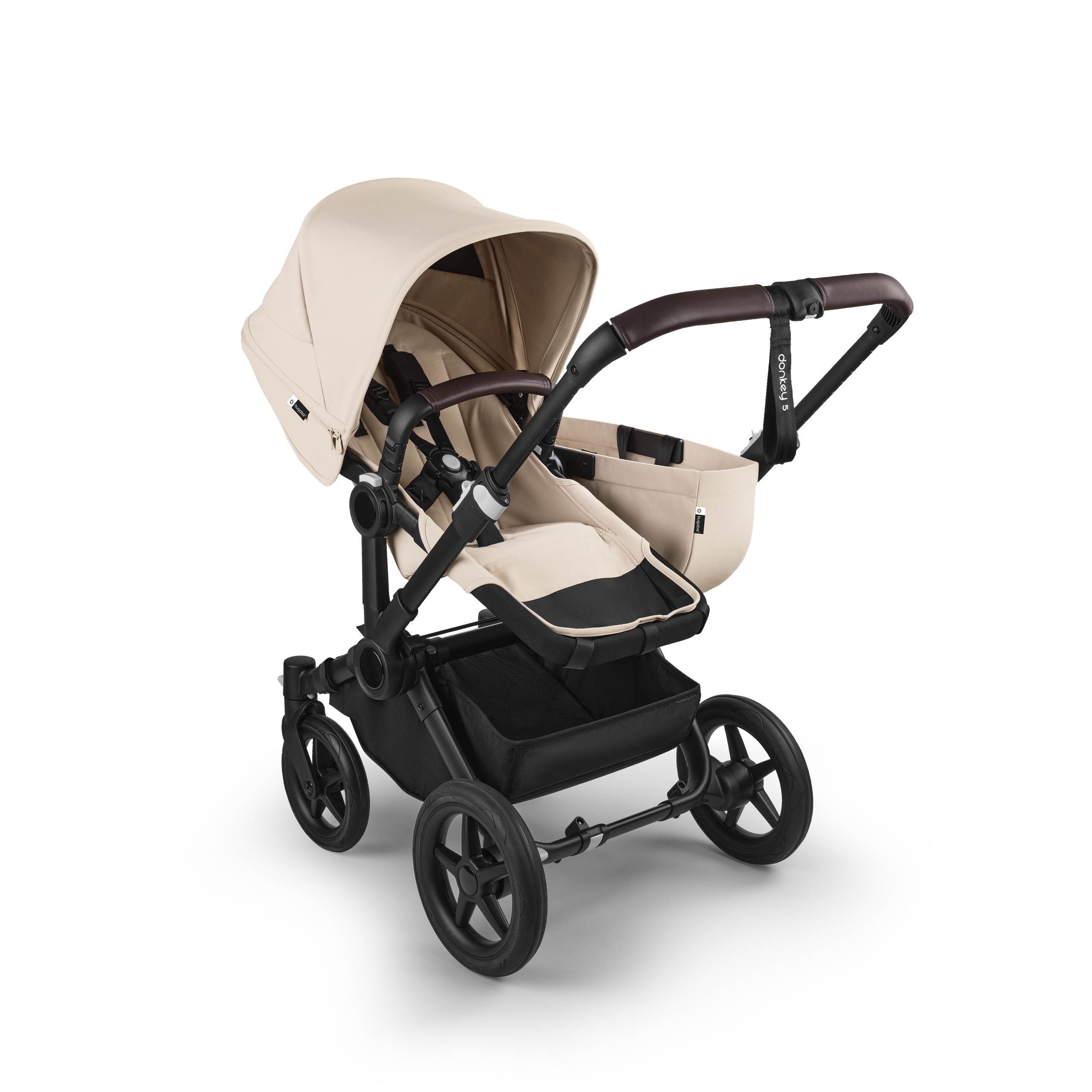 Bugaboo Donkey 5 Mono 2-in-1 pram black base, desert taupe fabrics, desert taupe sun canopy - Thumbnail Slide 2 of 11