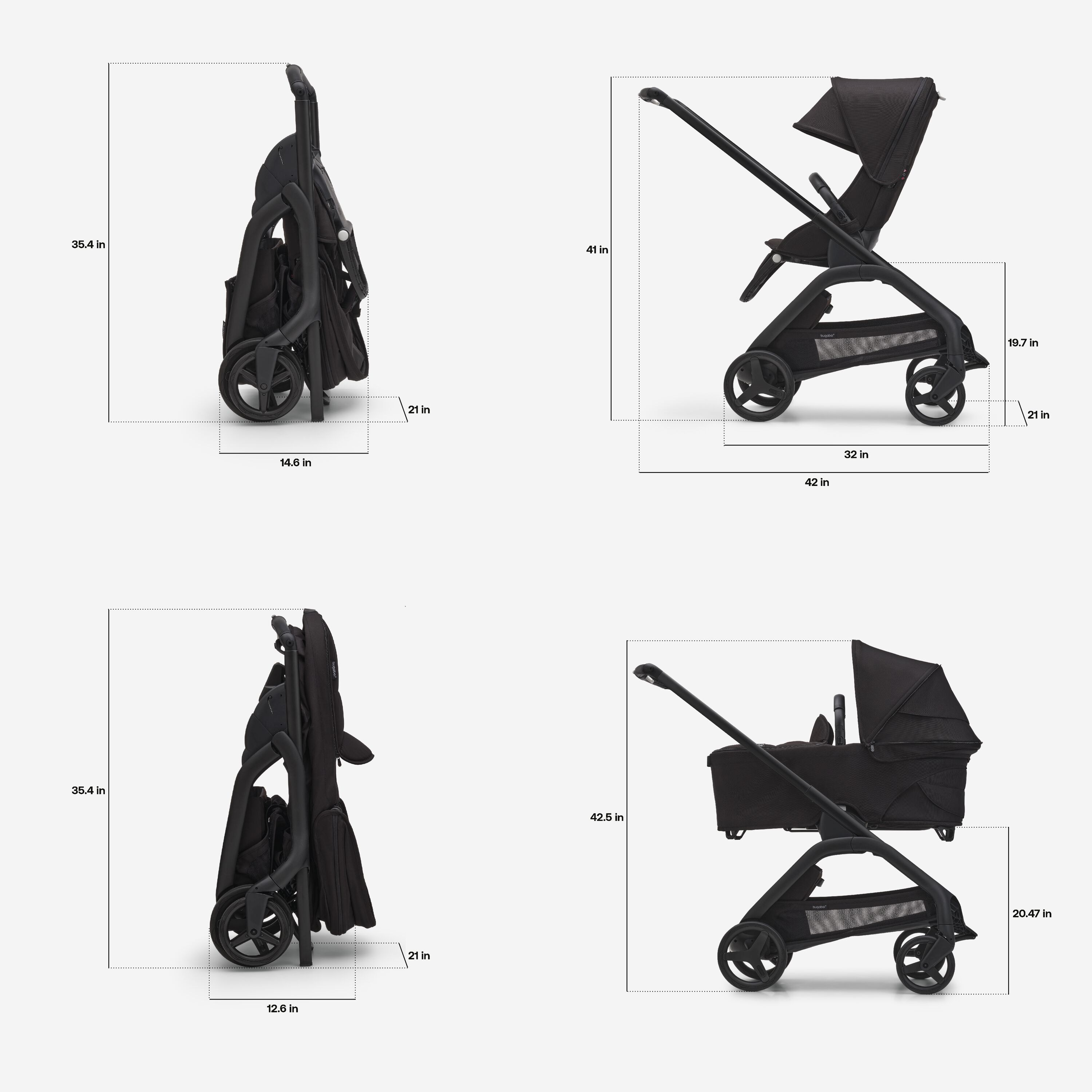 Bugaboo Dragonfly 2-in-1 stroller black base, dark cherry red fabrics, dark cherry red sun canopy - Main Modal Image Slide 6 of 16