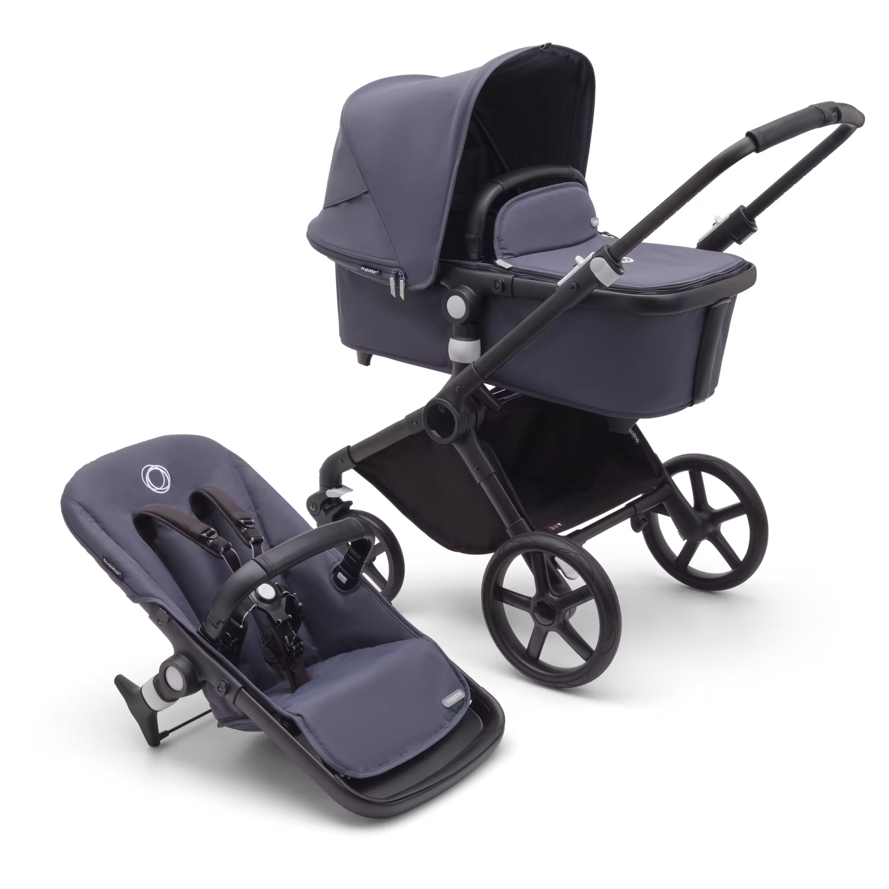 Bugaboo Fox Cub 2-in-1 stroller black base, stormy blue fabrics, stormy blue sun canopy - Main Modal Image Slide 1 of 12