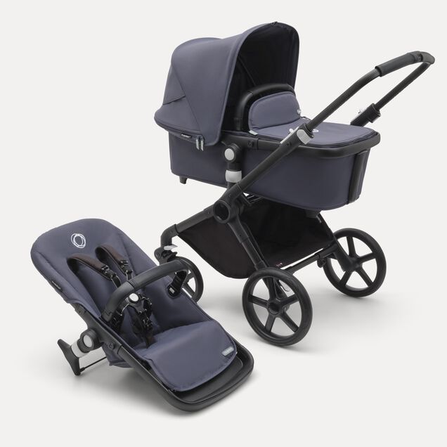 Bugaboo Fox Cub 2-in-1 stroller black base, stormy blue fabrics, stormy blue sun canopy - Main Image Slide 1 of 12