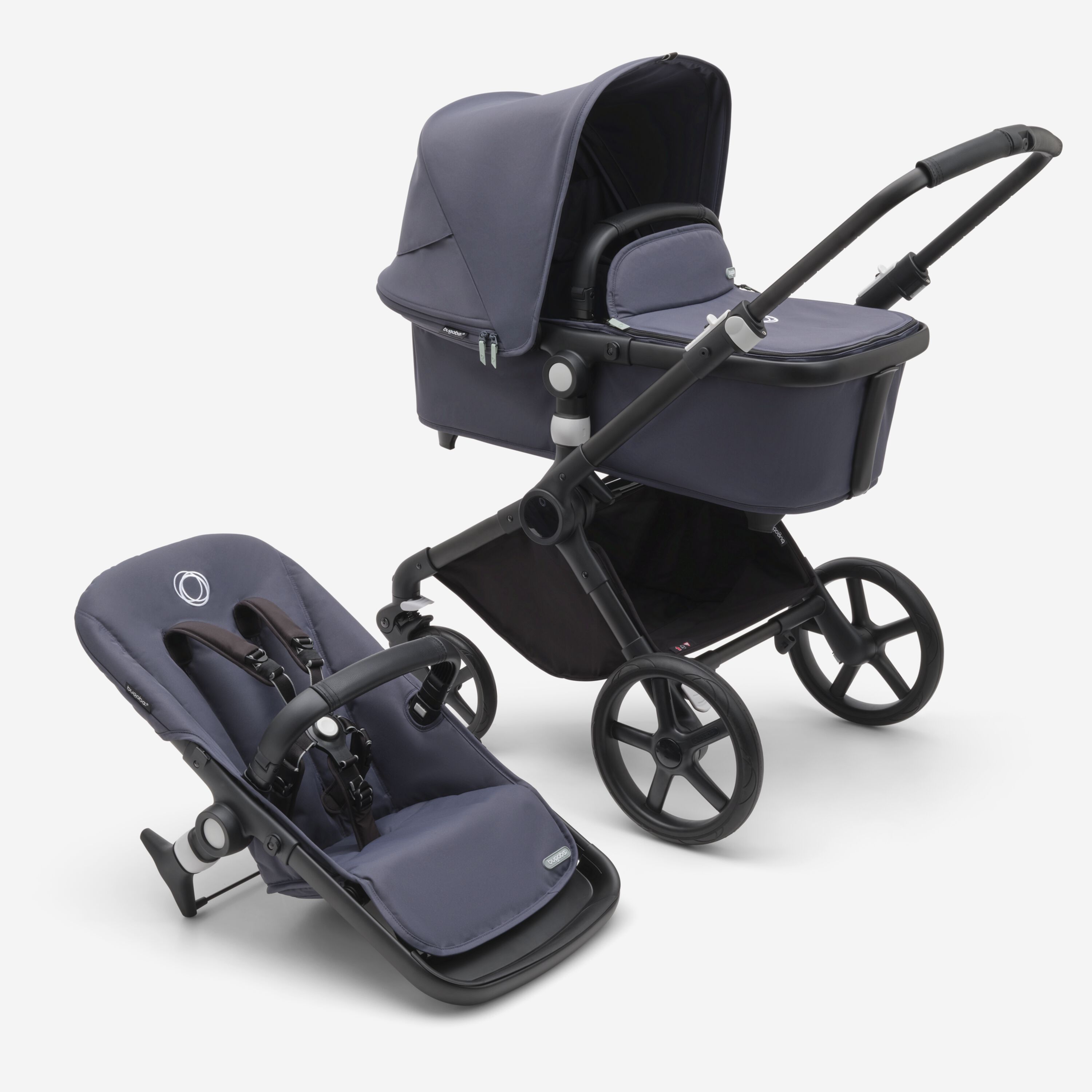 Bugaboo Fox Cub 2-in-1 stroller black base, stormy blue fabrics, stormy blue sun canopy - Main Modal Image Slide 1 of 12