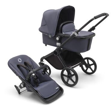 Bugaboo Fox Cub 2-in-1 stroller black base, stormy blue fabrics, stormy blue sun canopy
