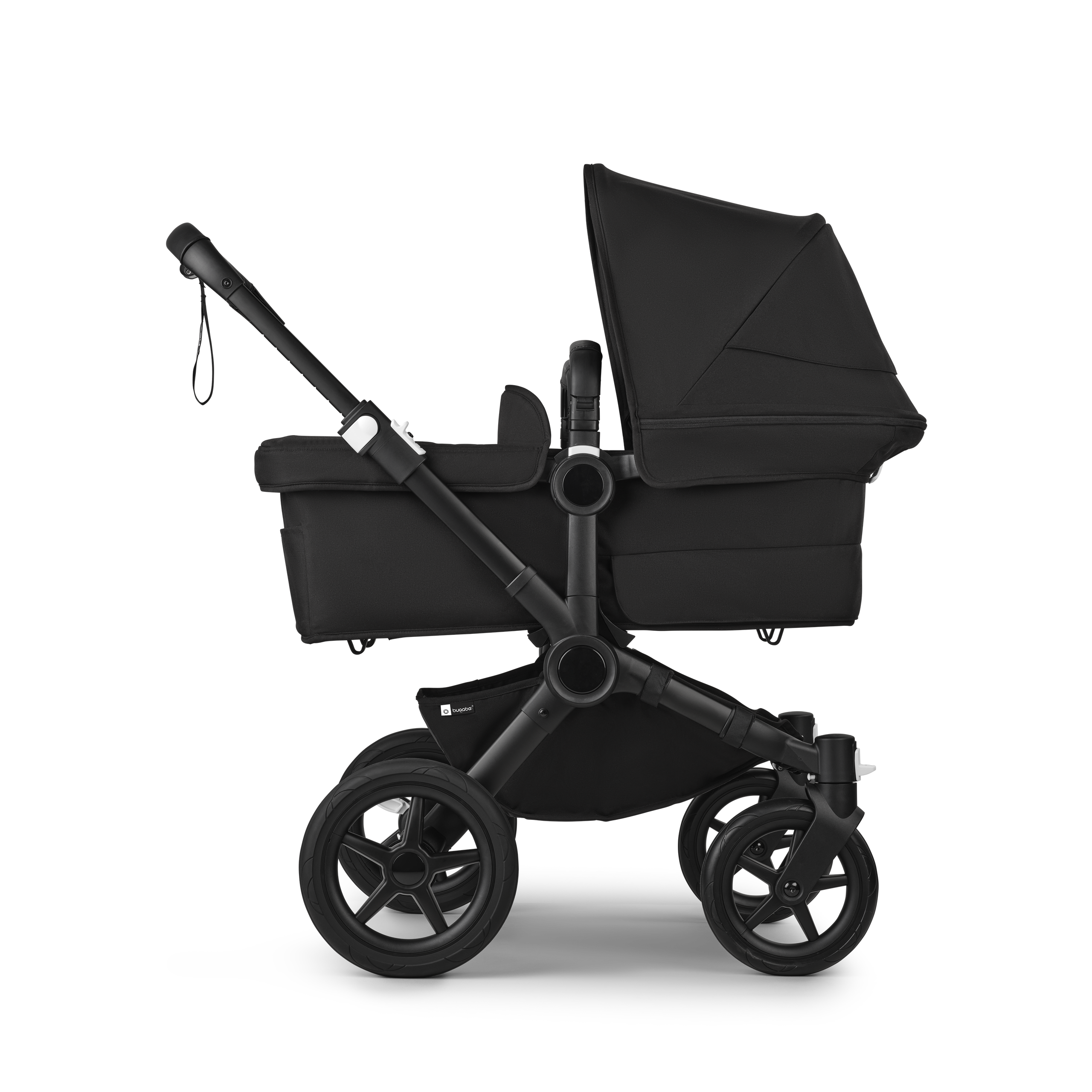 Bugaboo Donkey 5 twin stroller black base, midnight black fabrics, midnight black sun canopy - Thumbnail Slide 2 of 12