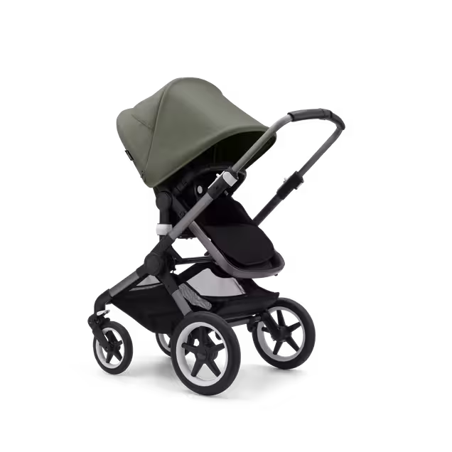 Bugaboo Fox 3 seat stroller with graphite frame, black fabrics, and forest green sun canopy. - Main Image Slide 7 of 7