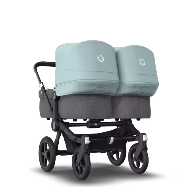 Bugaboo Donkey 3 Twin seat and carrycot pushchair vapor blue sun canopy, grey melange fabrics, black base - Main Image Slide 1 of 9