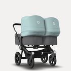 Bugaboo Donkey 3 Twin seat and carrycot pushchair vapor blue sun canopy, grey melange fabrics, black base