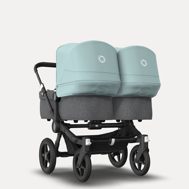 Bugaboo Donkey 3 Twin seat and carrycot pushchair vapor blue sun canopy, grey melange fabrics, black base - Main Image Slide 1 of 9