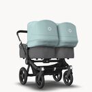 Bugaboo Donkey 3 Twin seat and carrycot pushchair vapor blue sun canopy, grey melange fabrics, black base