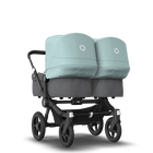Bugaboo Donkey 3 Twin seat and carrycot pushchair vapor blue sun canopy, grey melange fabrics, black base