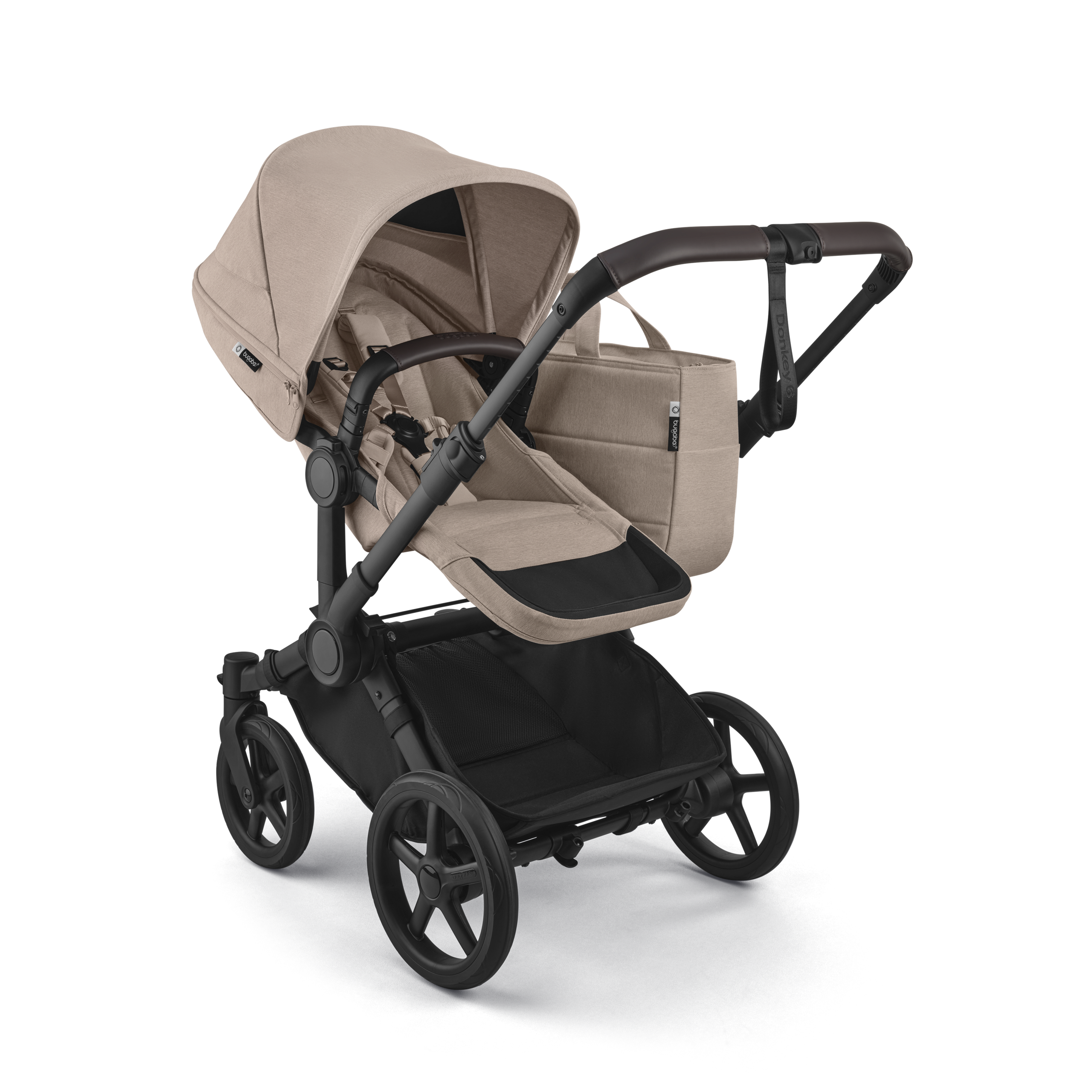Bugaboo Donkey 6 2-in-1  stroller black base, desert taupe melange fabrics, desert taupe melange sun canopy - Thumbnail Slide 3 of 10