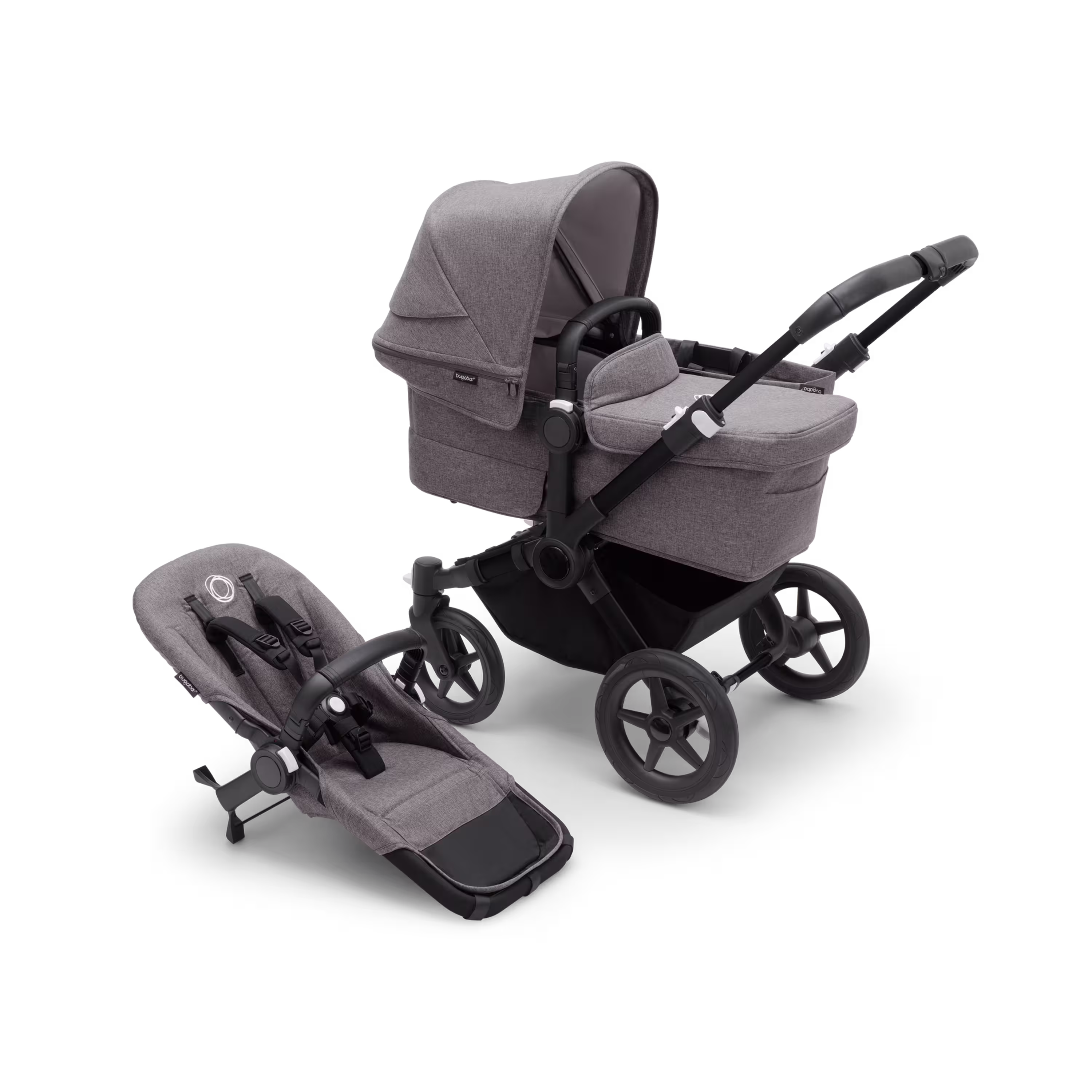 PP Bugaboo Donkey 5 Mono bassinet and seat stroller black base, grey mélange fabrics, grey mélange sun canopy - Main Modal Image Slide 1 of 3