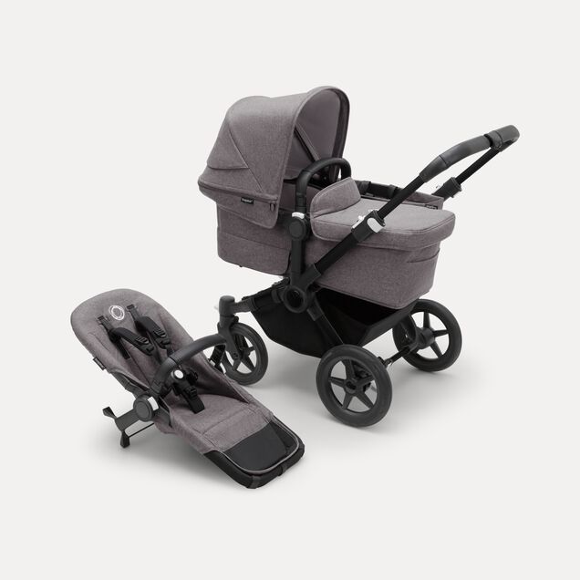 PP Bugaboo Donkey 5 Mono bassinet and seat stroller black base, grey mélange fabrics, grey mélange sun canopy - Main Image Slide 1 of 3