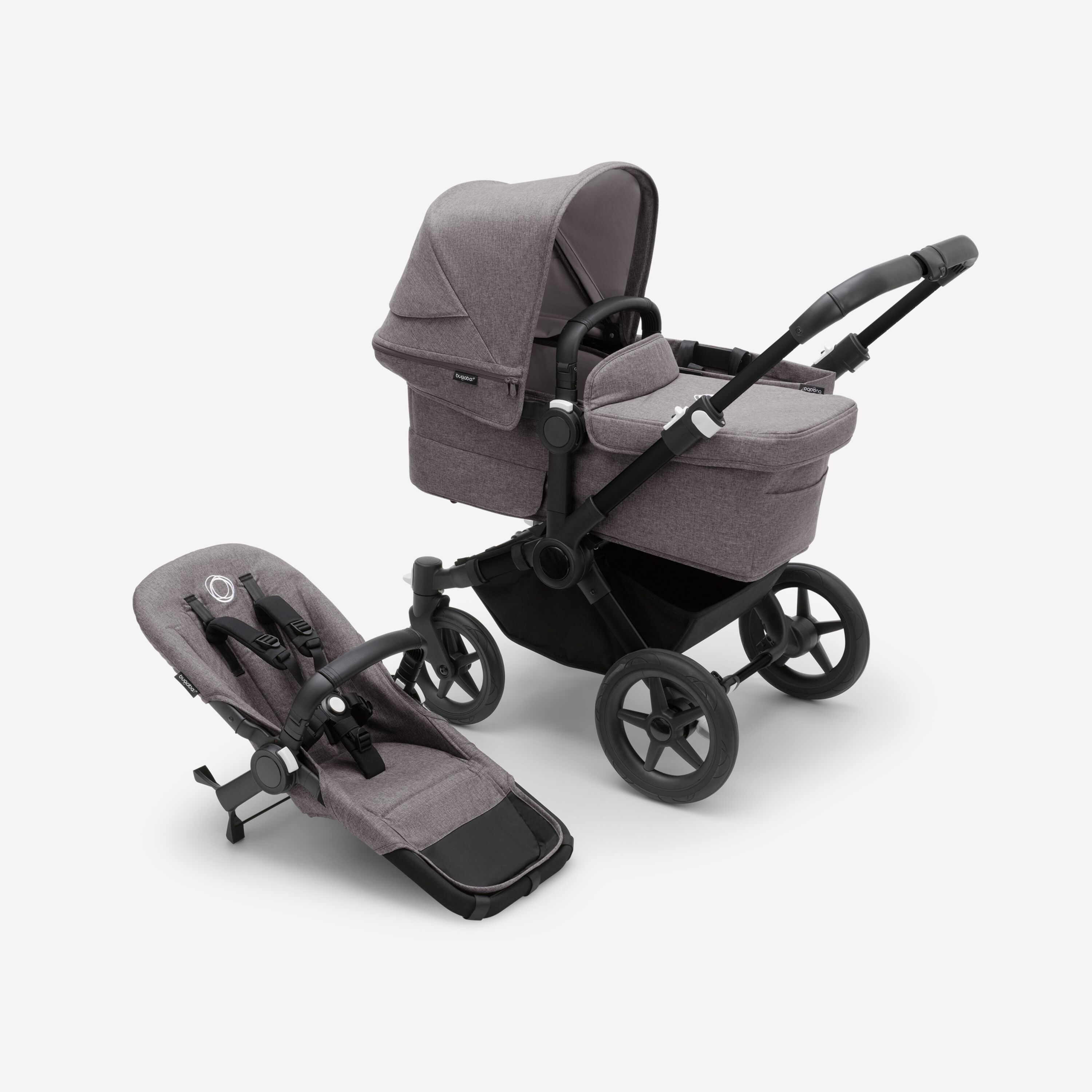 PP Bugaboo Donkey 5 Mono bassinet and seat stroller black base, grey mélange fabrics, grey mélange sun canopy - Main Modal Image Slide 1 of 3