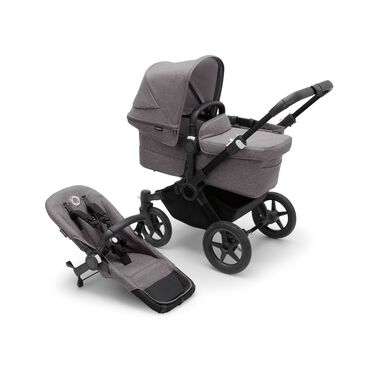 PP Bugaboo Donkey 5 Mono bassinet and seat stroller black base, grey mélange fabrics, grey mélange sun canopy