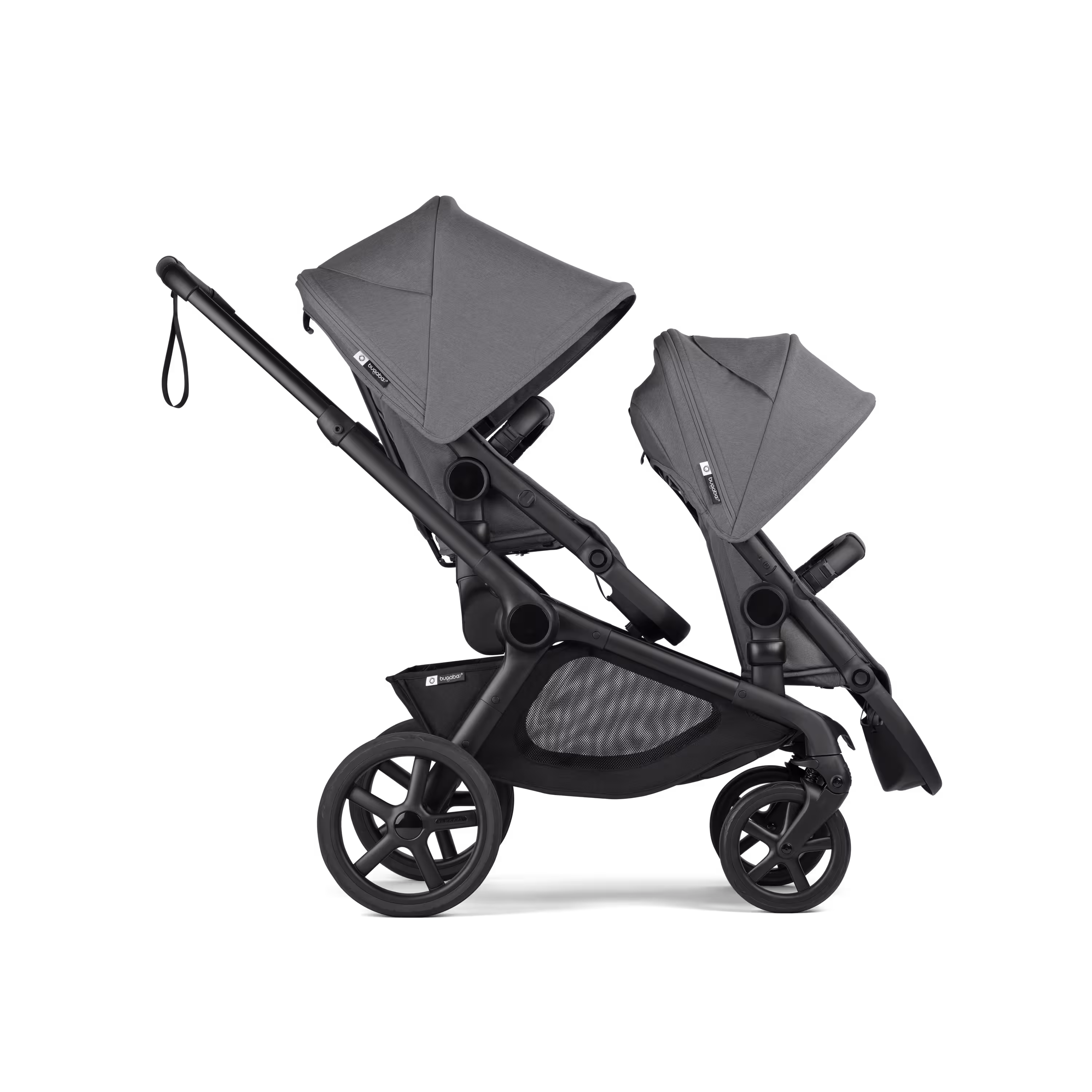 Bugaboo Kangaroo seat-only tandem black base, moon grey fabrics, moon grey sun canopy - Main Modal Image Slide 2 of 12
