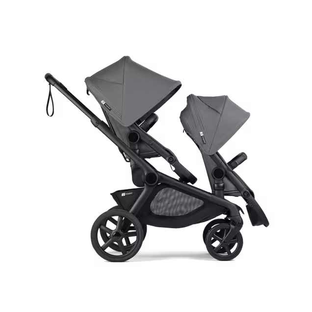 Bugaboo Kangaroo seat-only tandem black base, moon grey fabrics, moon grey sun canopy - Main Image Slide 2 of 12