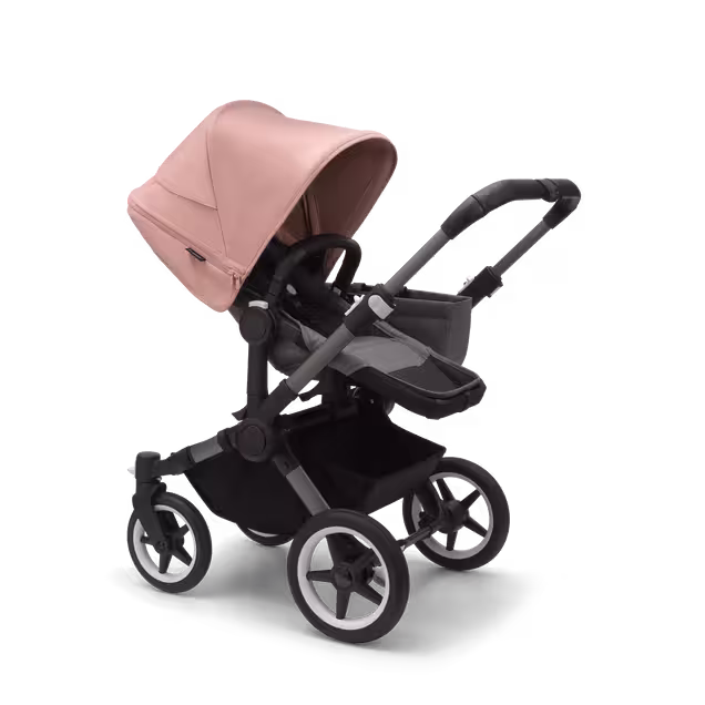 Refurbished Bugaboo Donkey 5 Mono bassinet and seat stroller graphite base, grey mélange fabrics, morning pink sun canopy - Main Image Slide 2 of 8