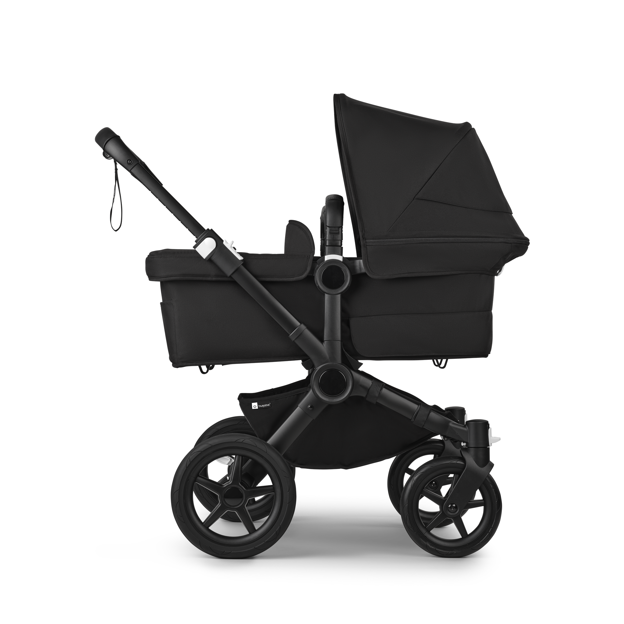 Bugaboo Donkey 5 twin stroller black base, midnight black fabrics, midnight black sun canopy - Thumbnail Slide 2 of 12