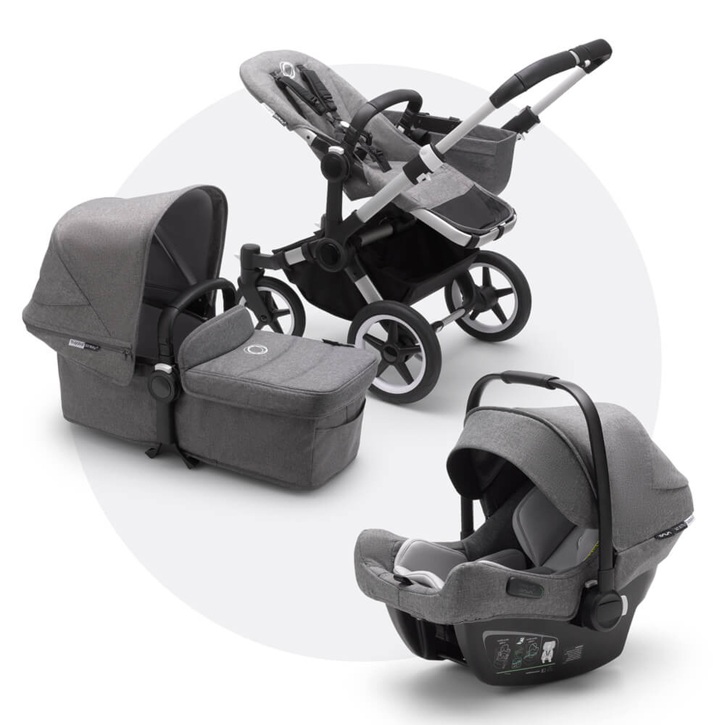 Bugaboo Donkey 3 Mono travel system grey melange sun canopy, grey melange fabrics, aluminium base - Main Modal Image Slide 1 of 18