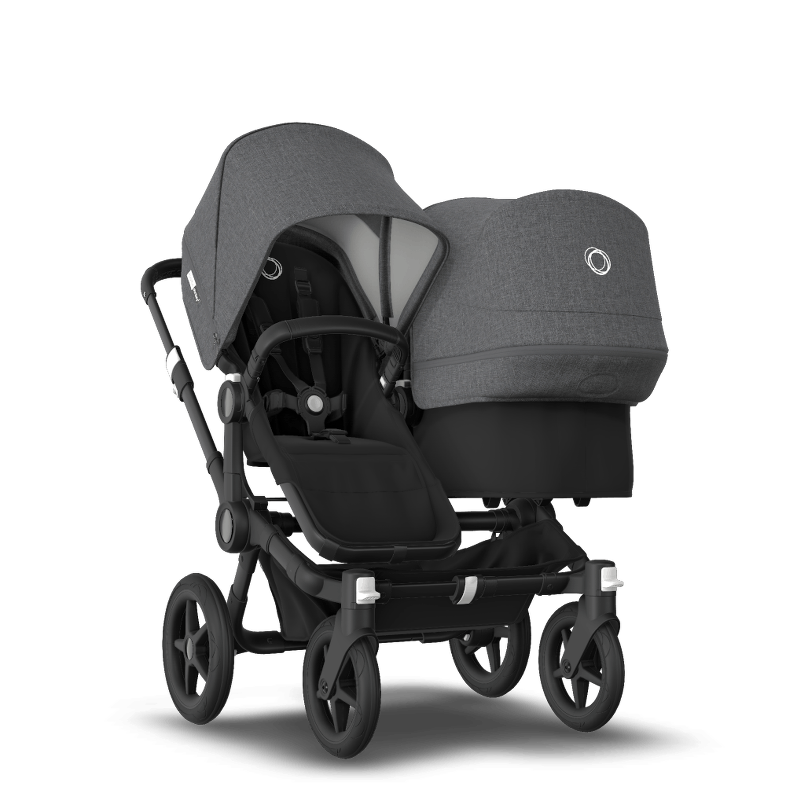 Bugaboo Donkey 3 Duo seat and bassinet stroller grey melange sun canopy, black fabrics, black base - Thumbnail Slide 1 of 5