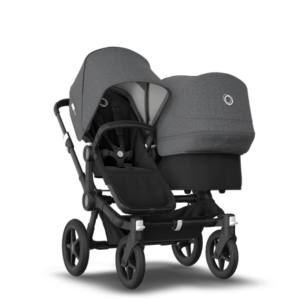 Bugaboo Donkey 3 Duo seat and bassinet stroller grey melange sun canopy, black fabrics, black base - view 1