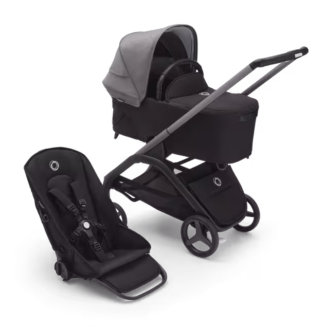 Bugaboo Dragonfly bassinet and seat stroller with graphite chassis, midnight black fabrics and grey melange sun canopy. - Main Image Slide 1 of 16