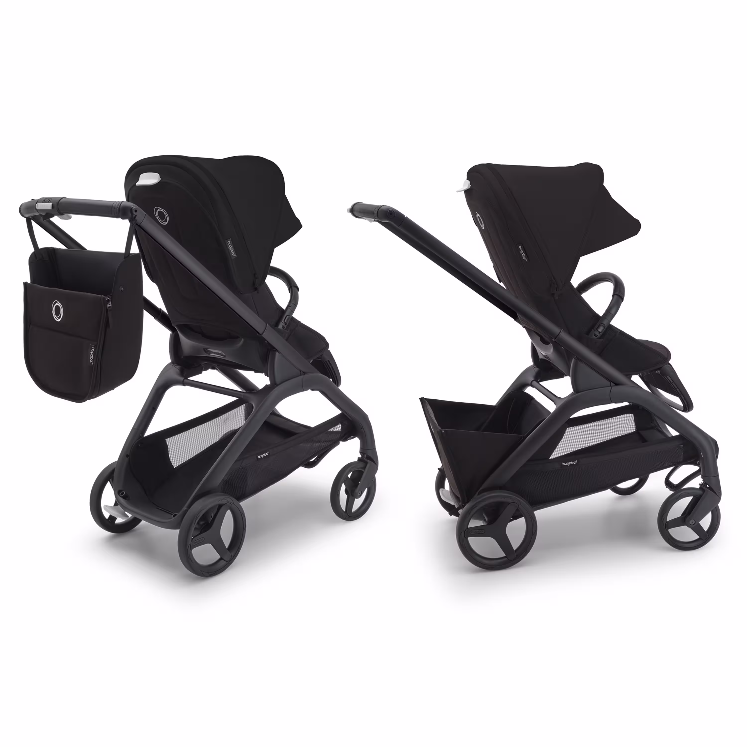 Refurbished Bugaboo Dragonfly bassinet and seat stroller graphite base, grey melange fabrics, forest green sun canopy - Main Modal Image Slide 5 of 11