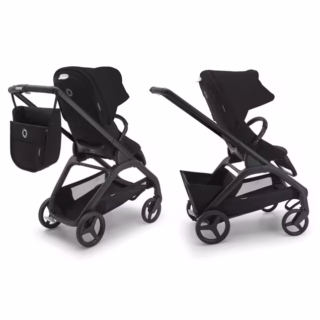 Refurbished Bugaboo Dragonfly bassinet and seat stroller graphite base, grey melange fabrics, forest green sun canopy - Main Image Slide 5 of 11