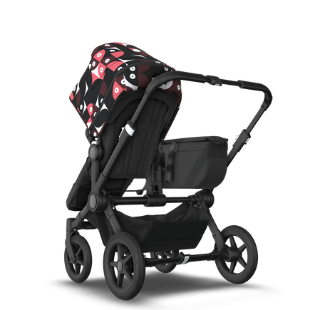Bugaboo Donkey 5 Mono bassinet and seat stroller black base, midnight black fabrics, animal explorer pink/ red sun canopy - view 2