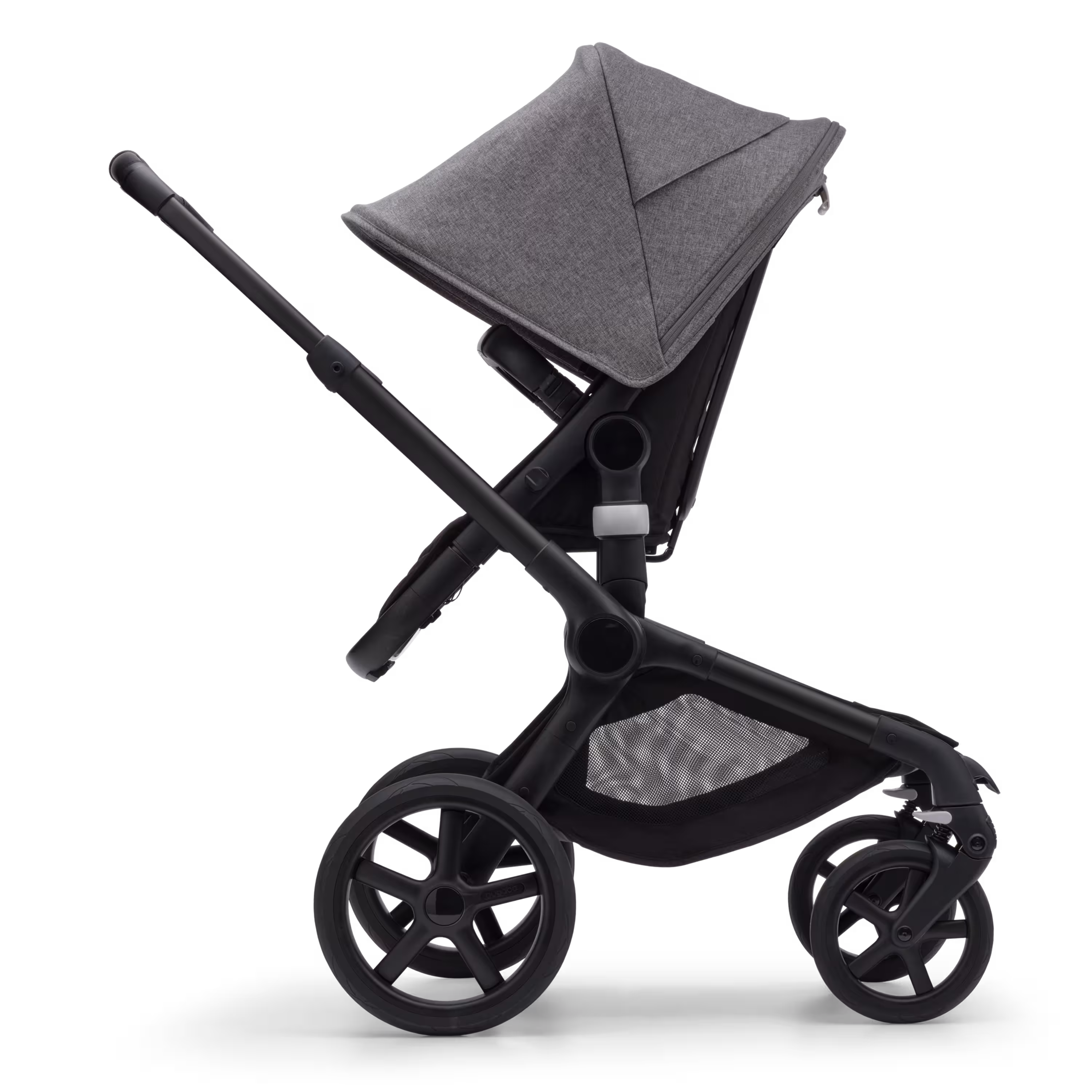 Refurbished Bugaboo Fox 5 bassinet and seat stroller black base, midnight black fabrics, grey melange sun canopy test - Main Modal Image Slide 3 of 9